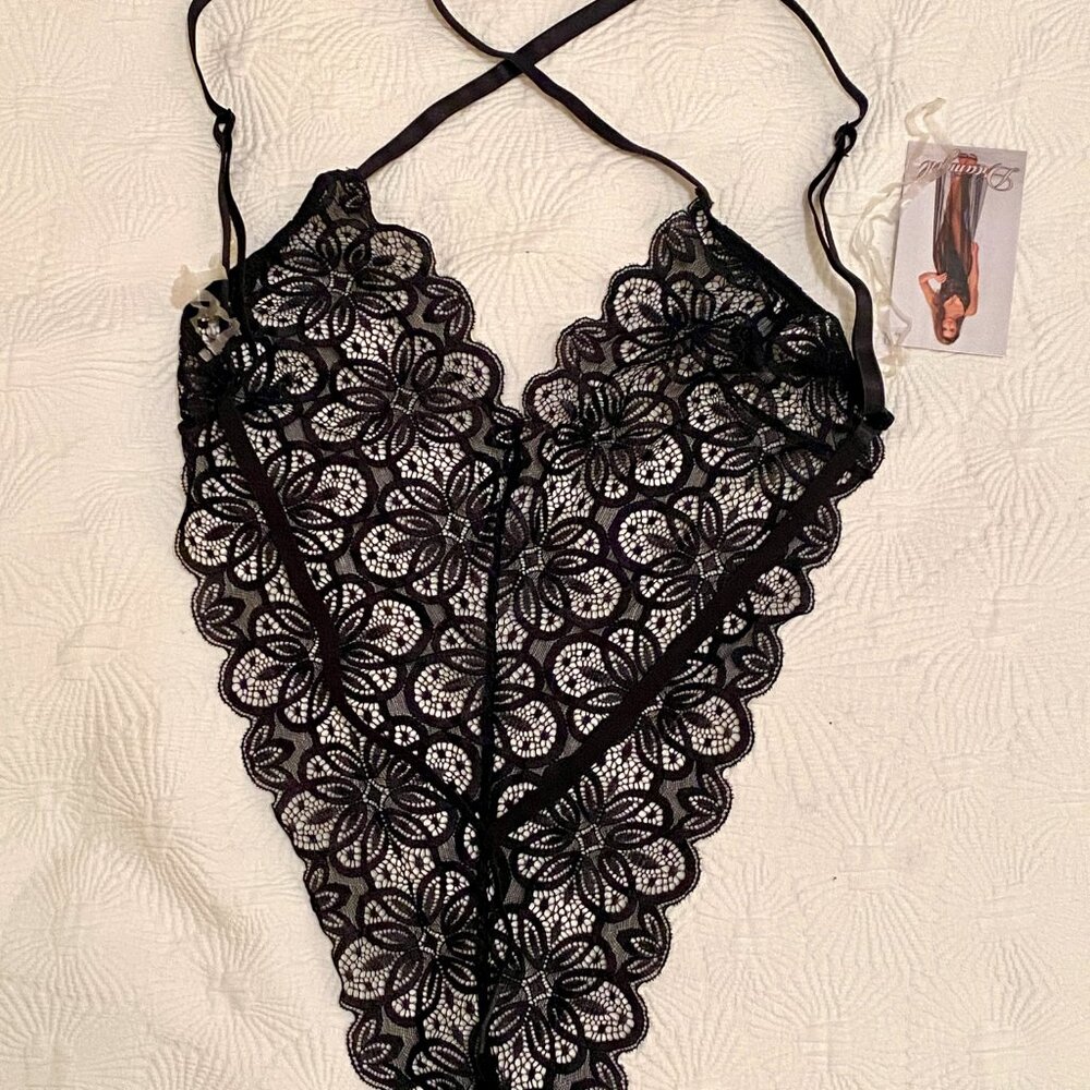 Black Sheer stretchy teddy NEW and sheer Skirt - Picture 3 of 10